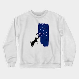 cat paints the starry sky Crewneck Sweatshirt